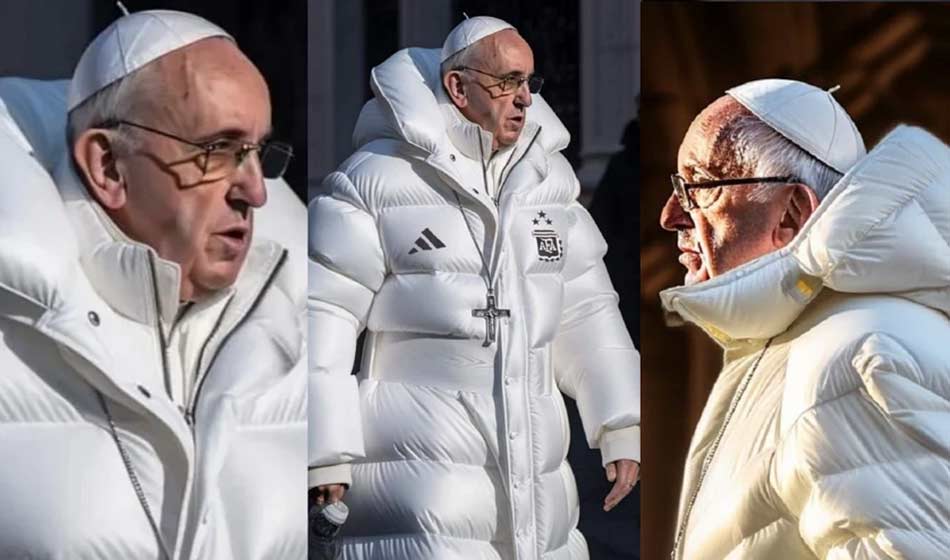 Algunas imágenes del Papa Francisco que fueron creadas con IA y rápidamente se viralizaron en redes. Créditos: Resizer