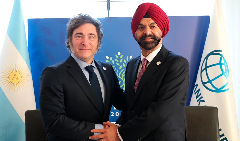 Milei en el encuentro con el presidente del Banco Mundial, Ajay Banga. Créditos: Argentina.gob