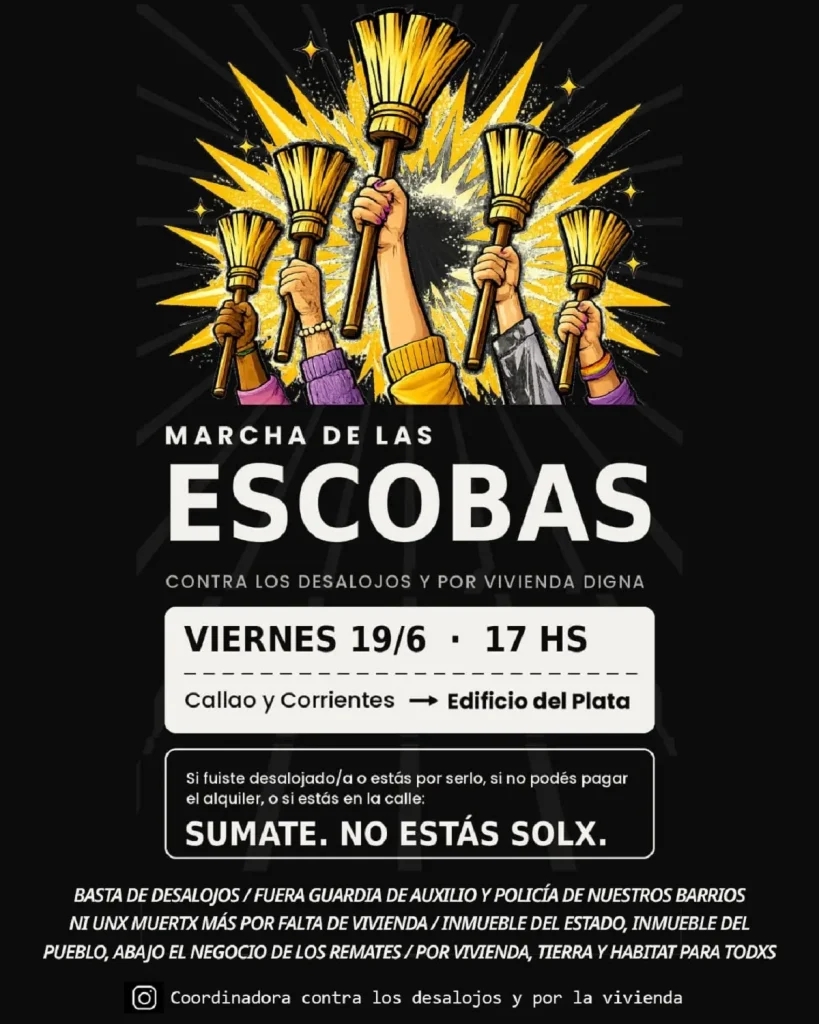 Convocan a la “Marcha de las Escobas” contra los desalojos y por el derecho a la vivienda en CABA 2 Marcha de las Escobas
