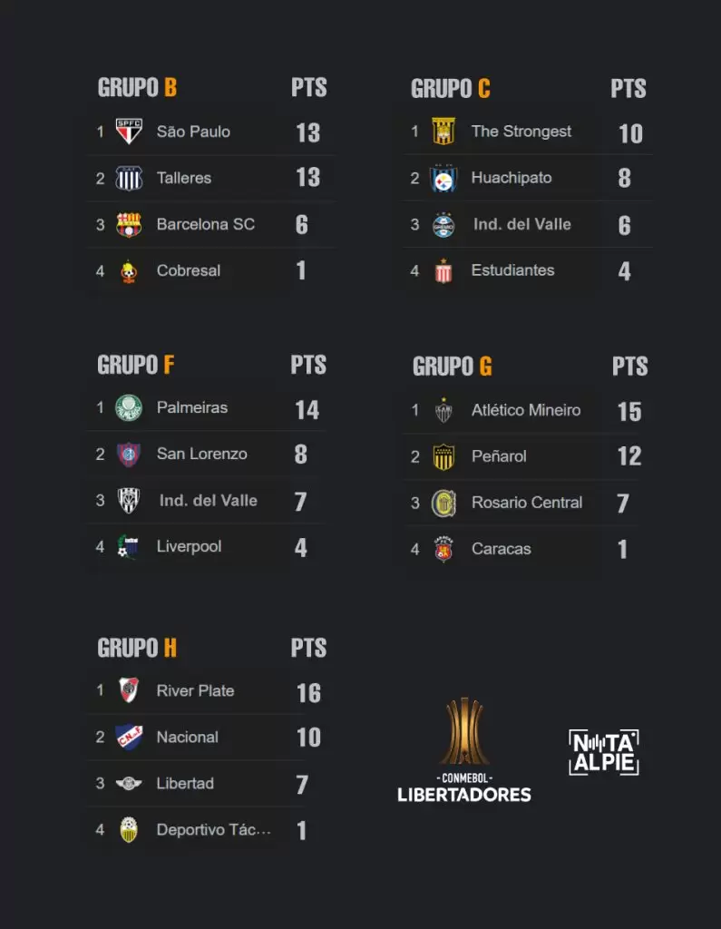 Finalizó la fase de grupos de las copas internacionales para los equipos argentinos 5 LIBERTADORESS