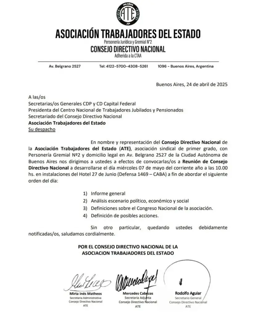 ATE reúne a sus seccionales de todo el país y proyecta acciones en defensa del empleo y los derechos laborales 2 ATE convocatoria2