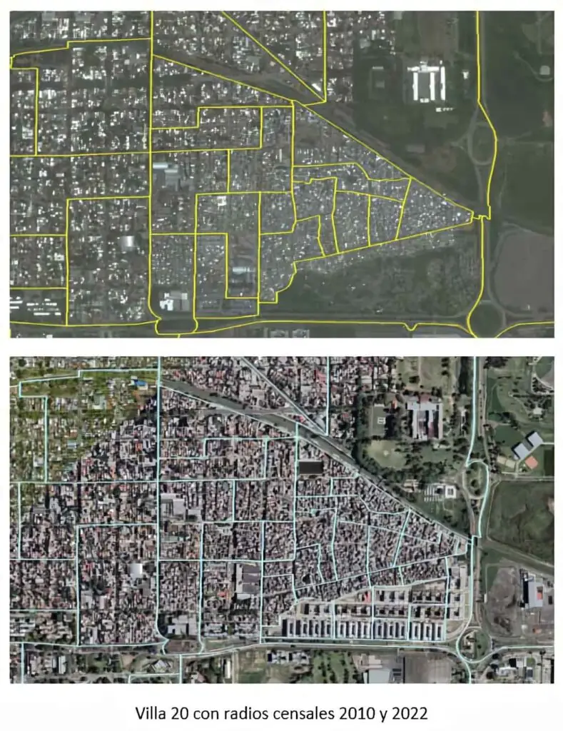 Radiografía Impactante: cómo crecieron las villas y barrios populares en CABA entre 2010 y 2022 2 Villa 20 con radios censales 2010 y 2022
