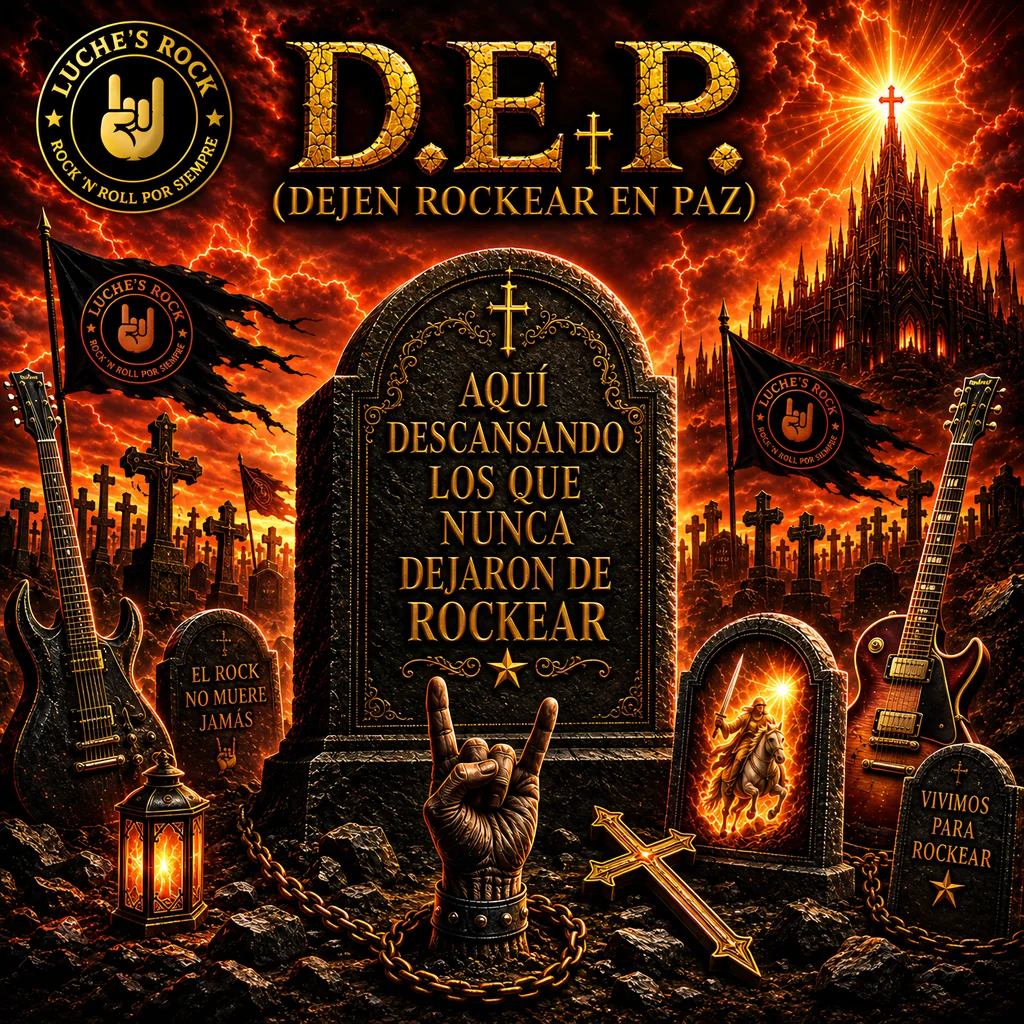 Luche’s Rock anunció 3 nuevos singles que serán parte del disco “Ardiendo en el cielo” 2 Portada D.E.P Dejen Rockear en Paz 1024x1024 1